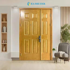 Cửa gỗ công nghiệp HDF veneer hai cánh mẹ bồng con KD.6A-ASH