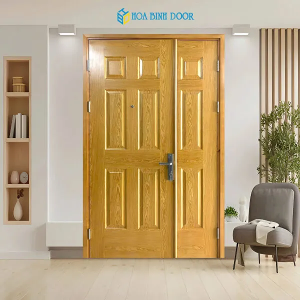 Cửa gỗ công nghiệp HDF veneer hai cánh mẹ bồng con KD.6A-ASH