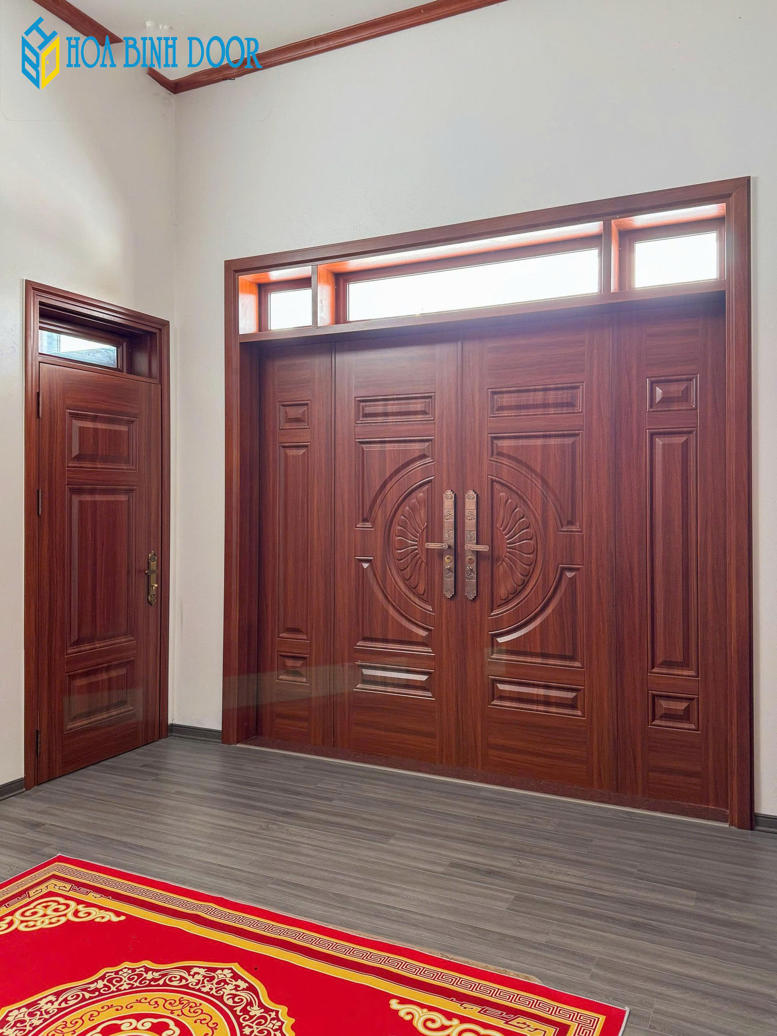 Cửa thép vân gỗ tại tây ninh | Mẫu cửa chính bằng thép vân gỗ