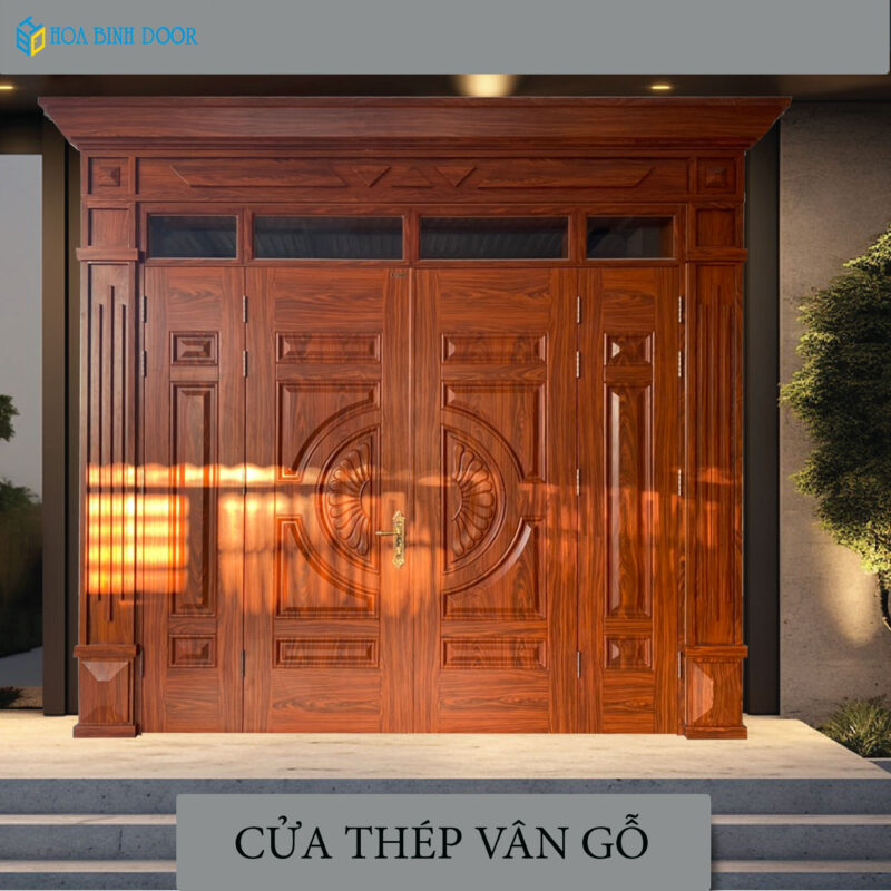 99+ Mẫu cửa thép vân gỗ 4 cánh, 2 cánh, 1 cánh đẹp thinh hành
