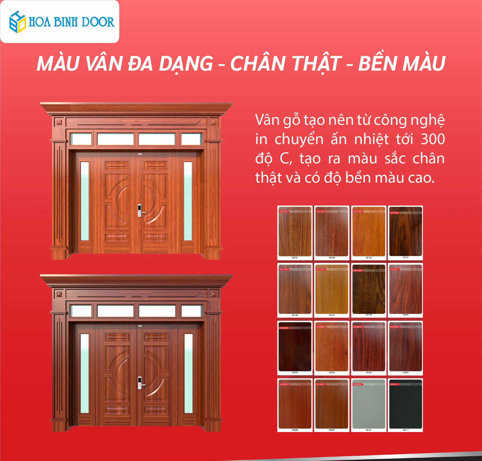 Bảng màu cửa thép vân gỗ mới nhất năm 2025 | Hoabinhdoor