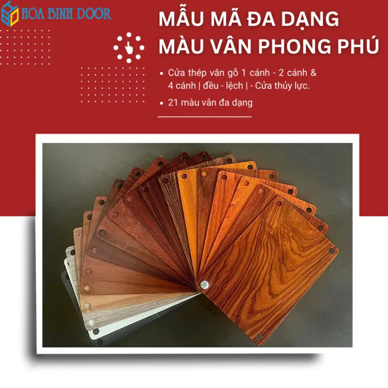 Bảng màu cửa thép vân gỗ mới nhất năm 2025 | Hoabinhdoor