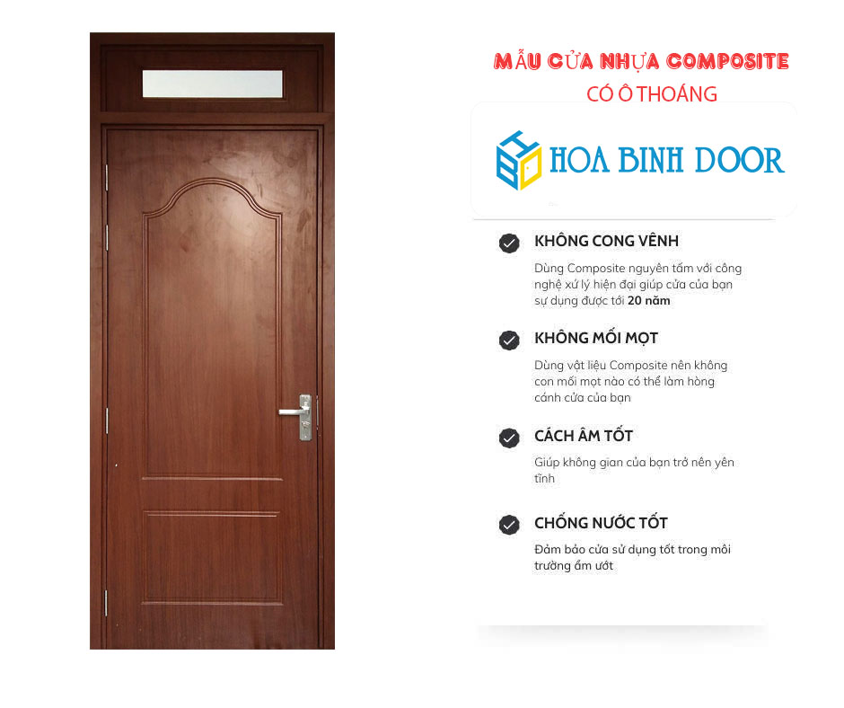 Mẫu cửa nhựa composite ô Thoáng cho phòng ngủ, vệ sinh đẹp