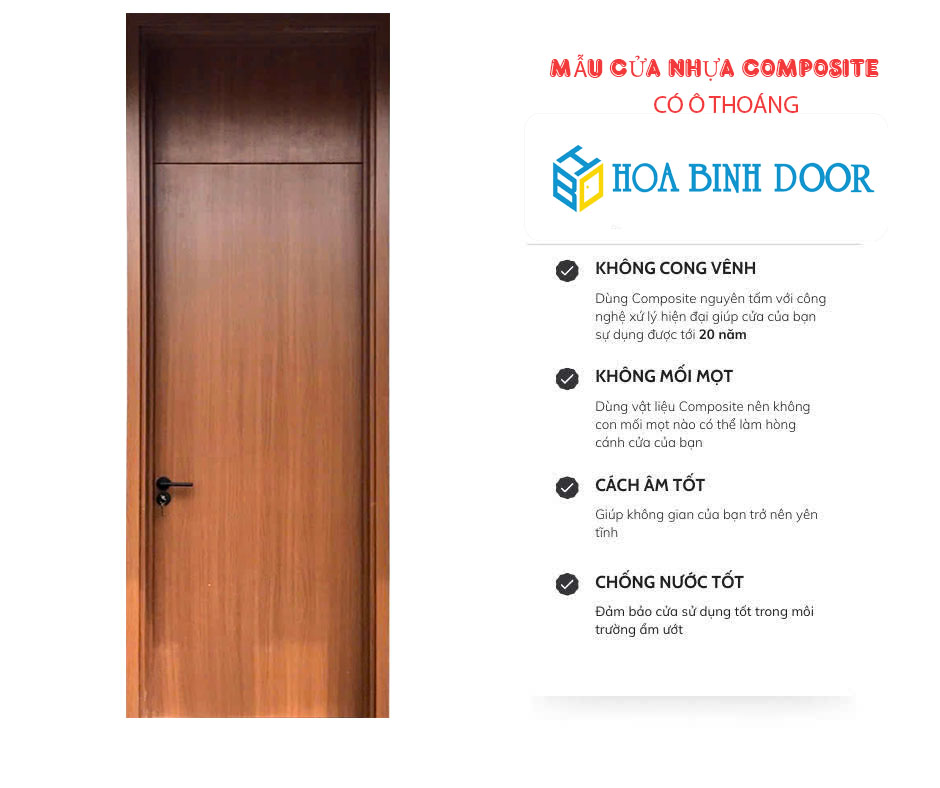 Mẫu cửa nhựa composite ô Thoáng cho phòng ngủ, vệ sinh đẹp