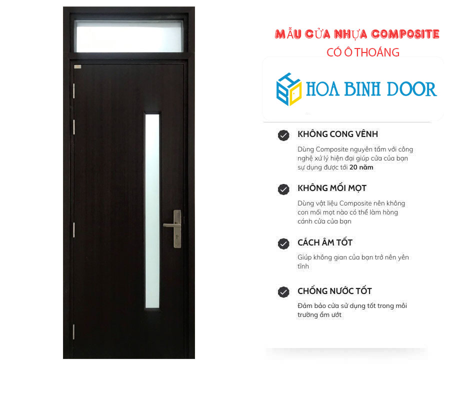 Mẫu cửa nhựa composite ô Thoáng cho phòng ngủ, vệ sinh đẹp