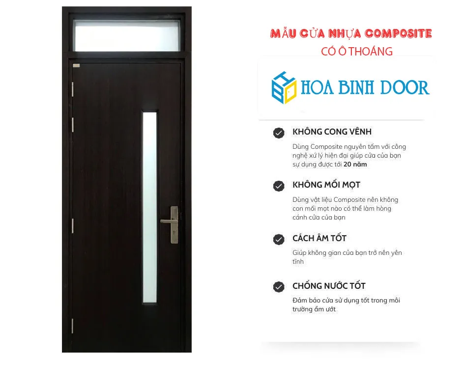Mẫu cửa nhựa composite ô Thoáng cho phòng ngủ, vệ sinh đẹp