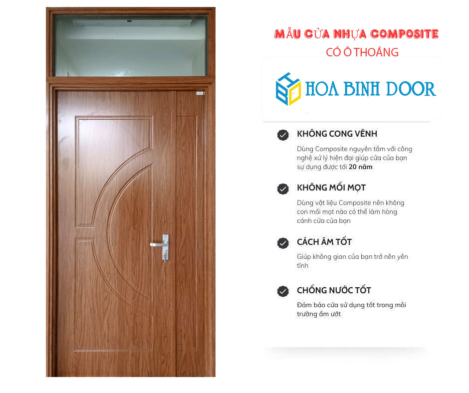 Mẫu cửa nhựa composite ô Thoáng cho phòng ngủ, vệ sinh đẹp