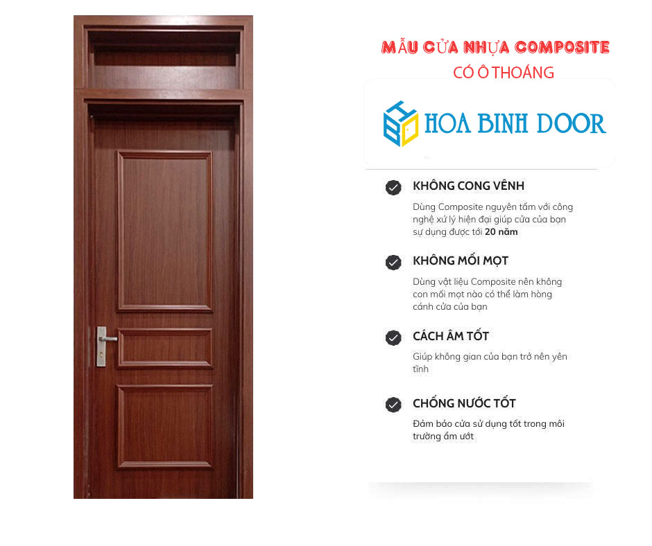 Mẫu cửa nhựa composite ô Thoáng cho phòng ngủ, vệ sinh đẹp