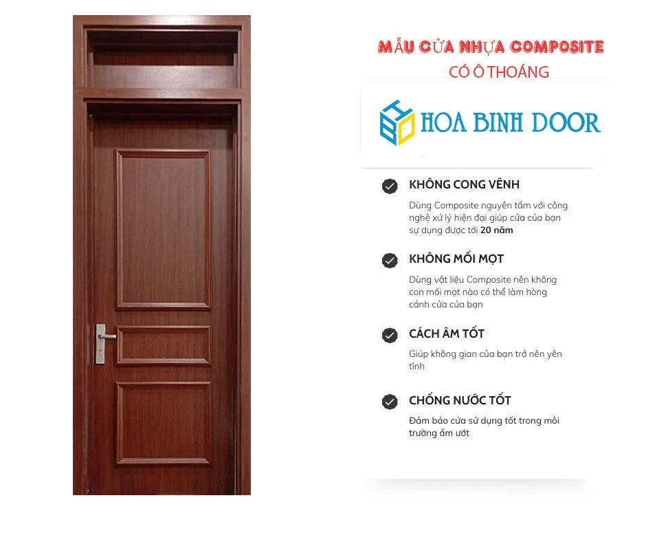 Mẫu cửa nhựa composite ô Thoáng cho phòng ngủ, vệ sinh đẹp