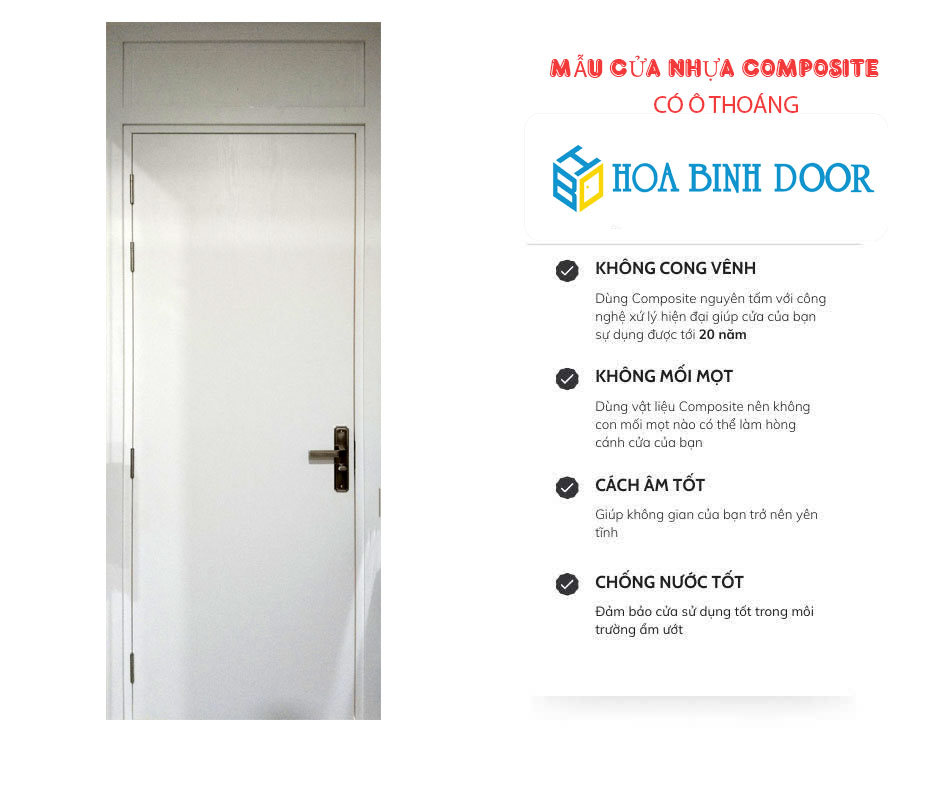 Mẫu cửa nhựa composite ô Thoáng cho phòng ngủ, vệ sinh đẹp