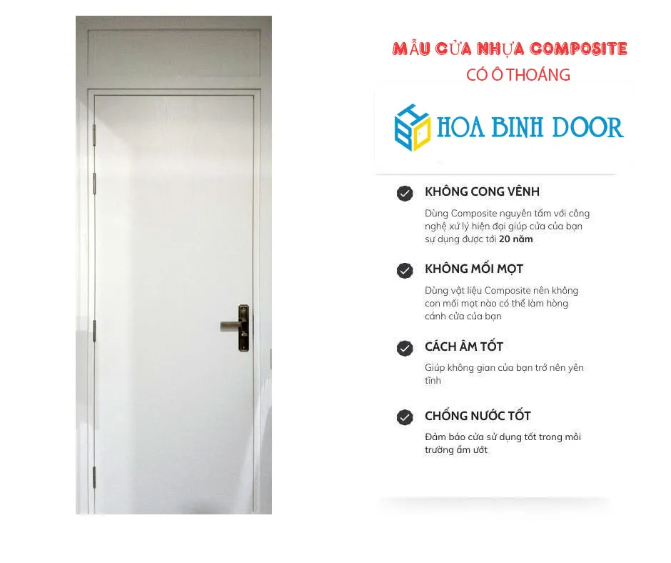 Mẫu cửa nhựa composite ô Thoáng cho phòng ngủ, vệ sinh đẹp