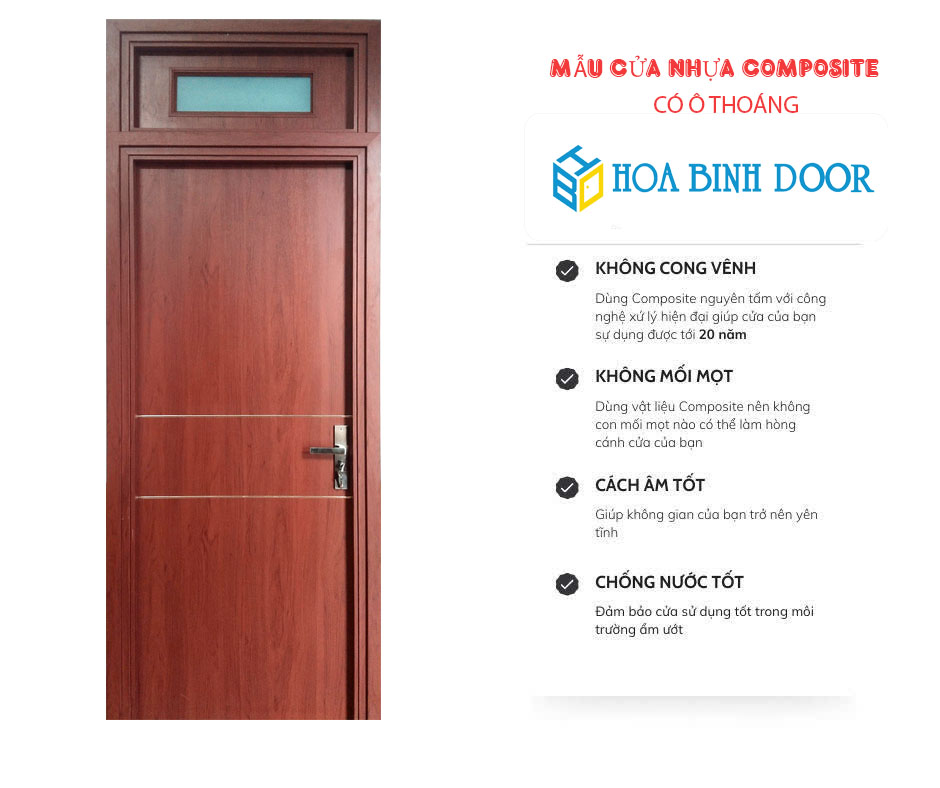 Mẫu cửa nhựa composite ô Thoáng cho phòng ngủ, vệ sinh đẹp