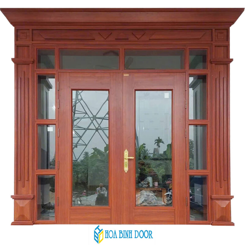 Cửa thép vân gỗ Luxury 3 Vách kính