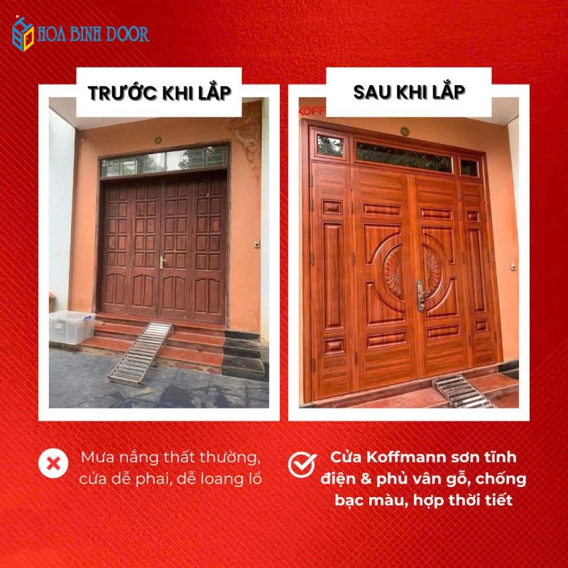 Chi phí lắp đặt cửa thép vân gỗ có cao không ? Hoabinhdoor