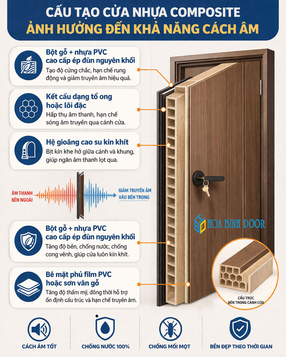 Cửa nhựa composite có cánh âm tốt không ? Hoabinhdoor