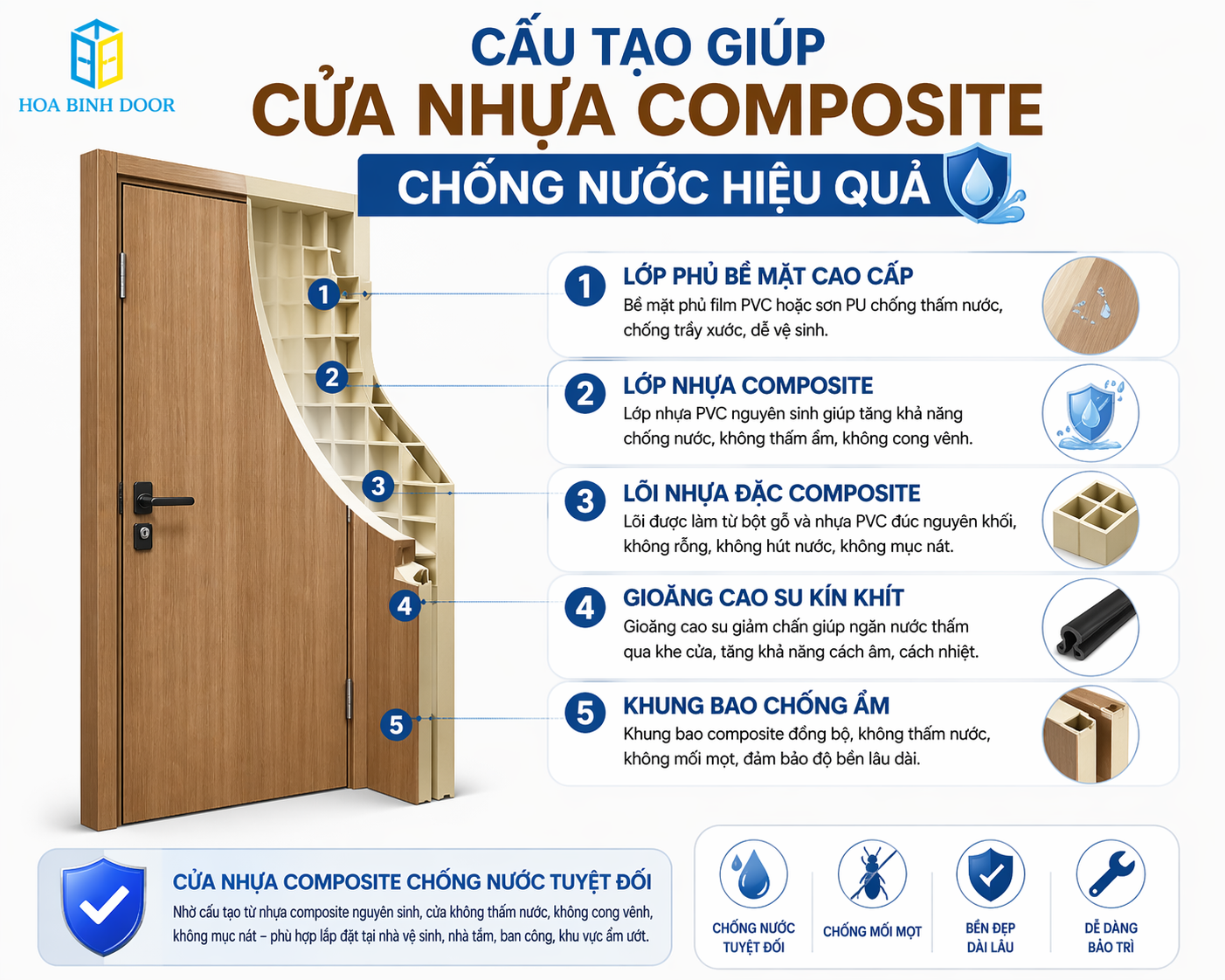 Cửa nhựa composite có chống nước không ? Hoabinhdoor