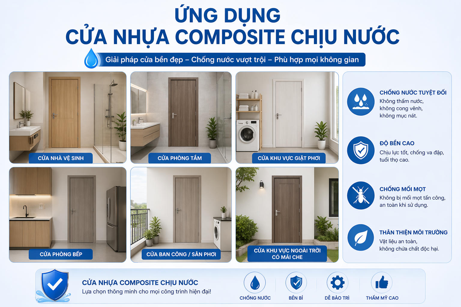 Cửa nhựa composite có chống nước không ? Hoabinhdoor