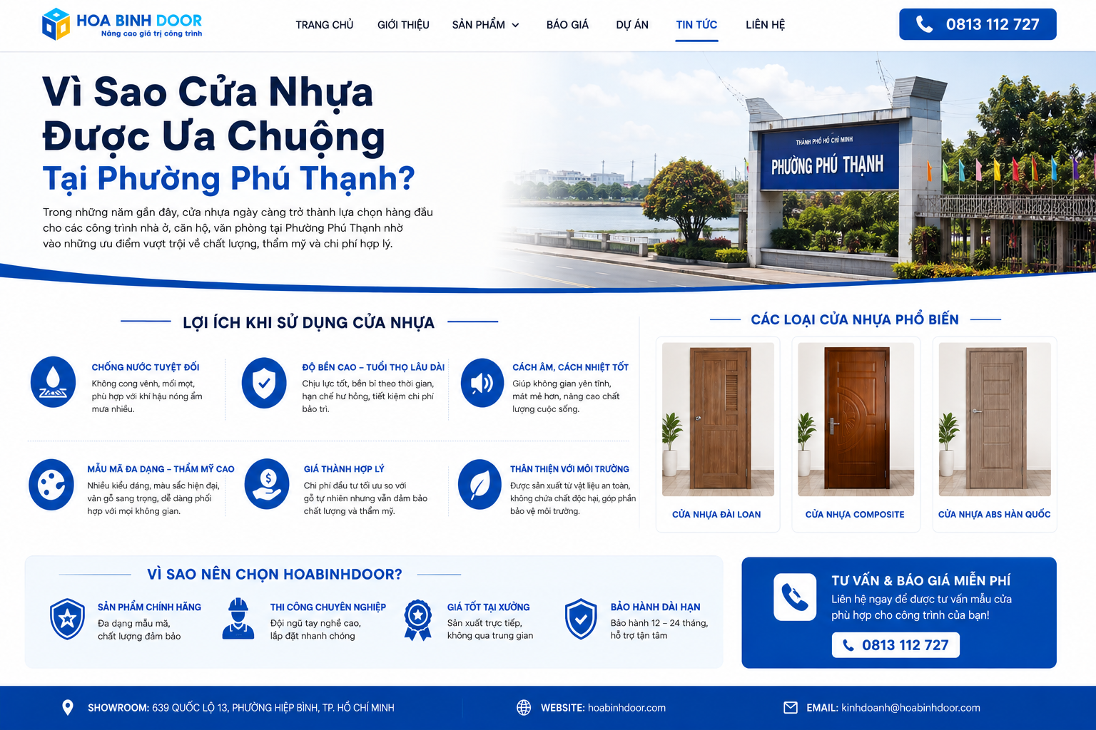 Báo giá cửa nhựa tai Phường Phú Thạnh – HCM | Hoabinhdoor