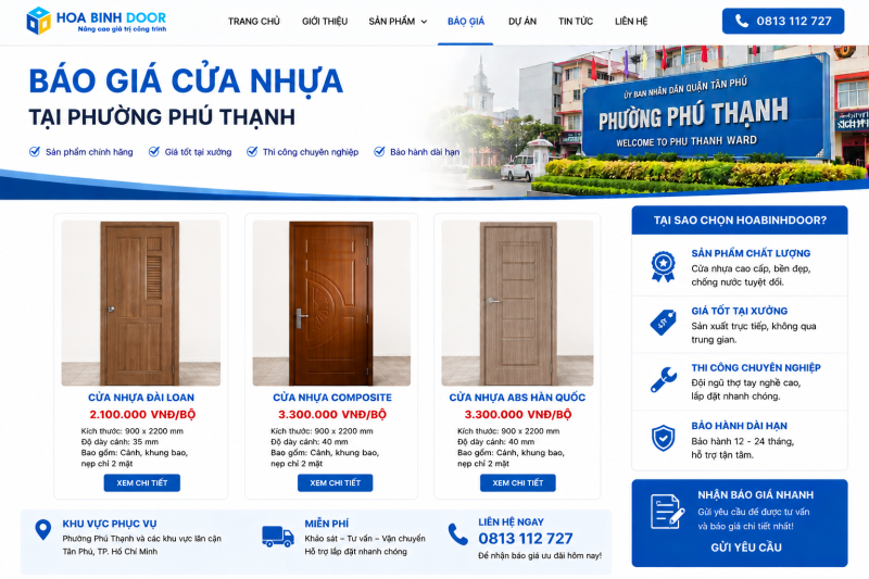 Báo giá cửa nhựa tai Phường Phú Thạnh – HCM | Hoabinhdoor
