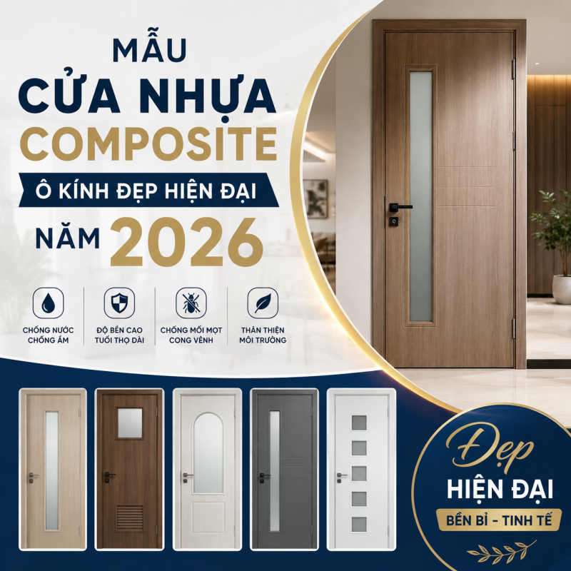 Mẫu cửa nhựa compsite ô kính đẹp hiện đại năm 2026