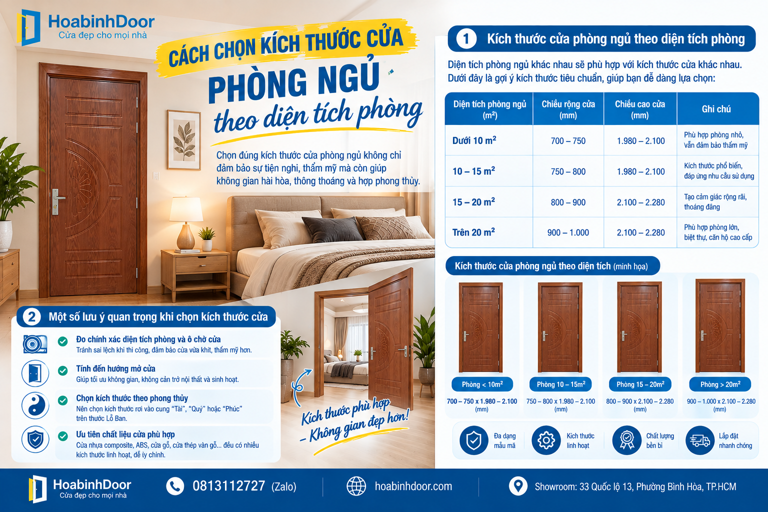 Kích thước phong thủy chuẩn cho cửa phòng ngủ | Hoabinhdoor